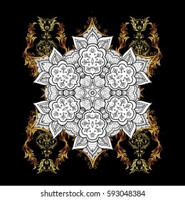 Golden elements. Gold template. Floral classic texture. Royal retro background. Design vintage for card, wallpaper, wrapping, textile. Vector illustration.
