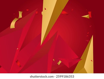 Golden Elements Graphic Vector Pink Background. Business Layout. Luxury Geometric Triangle Banner. Modern Design.