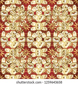 Golden elements on beige and white colors. Traditional classic vector golden seamless pattern. Seamless oriental ornament in the style of baroque.