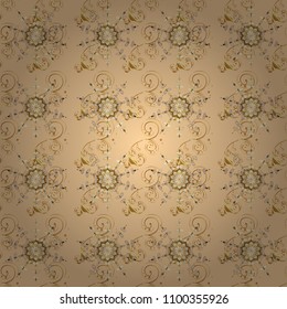 Golden elements on black, brown and beige colors. Seamless oriental ornament in the style of baroque. Traditional classic vector golden seamless pattern.