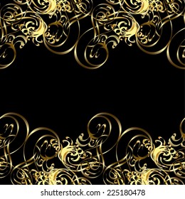 Golden elements on black, brown and gray colors. Seamless oriental ornament in the style of baroque. Traditional classic vector golden seamless pattern.
