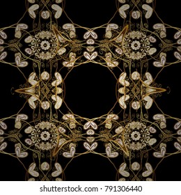Golden elements on black colors. Seamless oriental ornament in the style of baroque. Traditional classic vector golden seamless pattern.