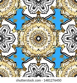 Golden elements on black and white colors. Traditional classic vector golden seamless pattern. Seamless oriental ornament in the style of baroque.