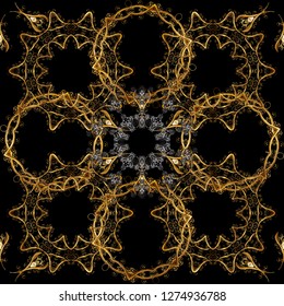 Golden elements on brown and black colors. Traditional classic vector golden seamless pattern. Seamless oriental ornament in the style of baroque.