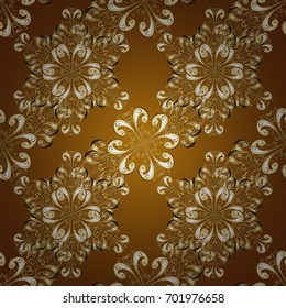 Golden elements on colorful background. Stylish graphic pattern. Seamless vector background. Floral pattern. Wallpaper baroque, damask.