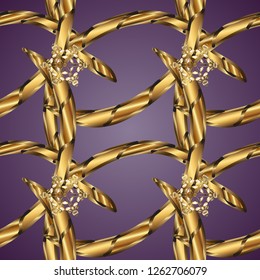 Golden elements on purple and brown colors. Traditional classic vector golden seamless pattern. Seamless oriental ornament in the style of baroque.