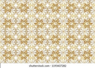 Golden elements on white, beige and brown colors. Seamless raster background. Stylish graphic pattern. Wallpaper baroque, damask. Floral pattern.