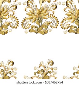 Golden elements on white and yellow colors. Seamless oriental ornament in the style of baroque. Traditional classic vector golden seamless pattern.