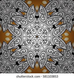 Golden elements on yellow background. Oriental ornament in the style of baroque. Traditional classic vector golden.