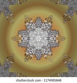 Golden elements in oriental style arabesques. Ornamental golden textured curls. Ornamental pattern on yellow, beige and white colors. Vector golden ornamental pattern.