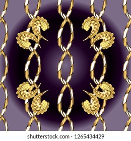 Golden elements in oriental style arabesques. Seamless pattern on neutral and black colors. Vector golden seamless pattern. Seamless golden textured curls.