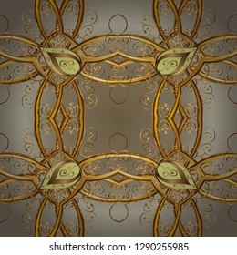 Golden elements in oriental style arabesques. Seamless golden textured curls. Vector golden seamless pattern. Seamless pattern on beige and brown colors.