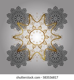 Golden elements. Stock vector illustration falling snow. Snowflakes, snowfall in white colors on a white background.