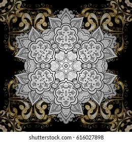 Golden elements. Vector for holiday Thanksgiving day, a simple hand-drawn winter design on black background in black colors.
