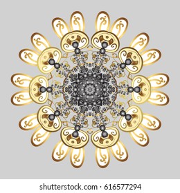 Golden elements. Vector for holiday Thanksgiving day, a simple hand-drawn winter design on gray background in colors.
