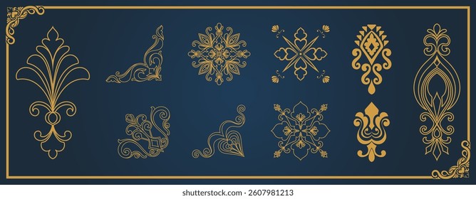 Golden elements, vintage patterns for card making
