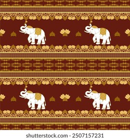 Golden Elephant with Lotus Motifs 
 Luxurious Red and Gold Ornamental  Seamless Pattern Elegant Vector illustration  
Graphics for textile design, screensavers, covers, cards, bedsheet, rug and more