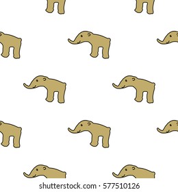 Golden elephant on white background. Vector seamless pattern