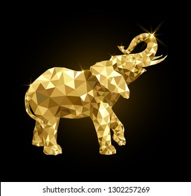 Golden elephant with raised trunk