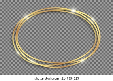 Golden ellipse frame with shadows and highlights isolated on a transparent background.