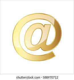 Golden email icon. Vector illustration. Golden email symbol isolated on white background.