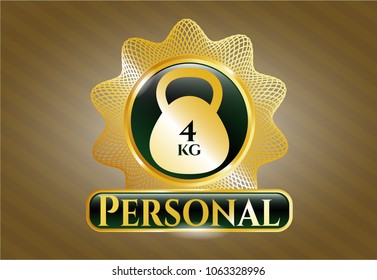  Golden emblem with 4kg kettlebell icon and Personal text inside