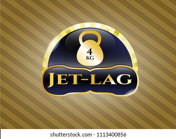   Golden emblem with 4kg kettlebell icon and Jet-lag text inside