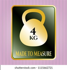  Golden emblem with 4kg kettlebell icon and Made to Measure text inside