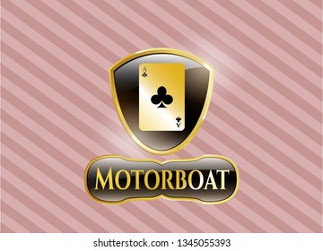  Golden emblem with ace of clover icon and Motorboat text inside