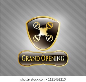  Golden emblem with air drone icon and Grand Opening text inside