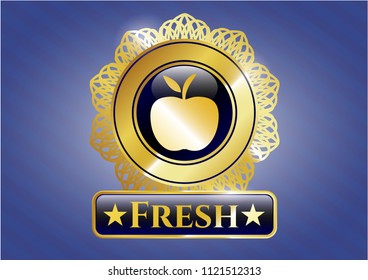  Golden emblem with apple icon and Fresh text inside