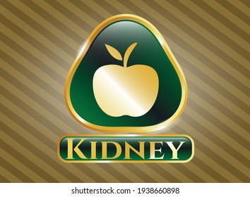 Golden emblem with apple icon and Kidney text inside