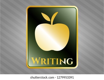  Golden emblem with apple icon and Writing text inside