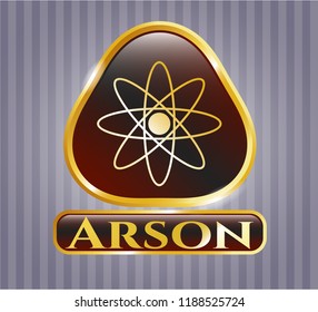  Golden emblem with atom icon and Arson text inside