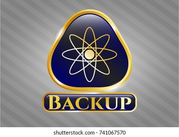  Golden emblem with atom icon and Backup text inside
