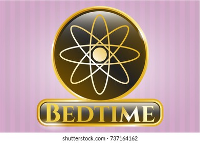  Golden emblem with atom icon and Bedtime text inside