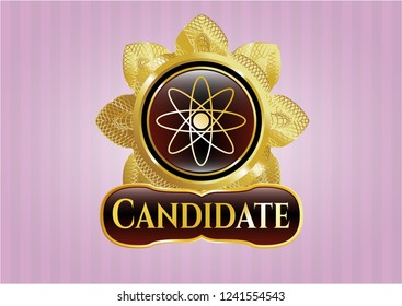  Golden emblem with atom icon and Candidate text inside