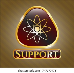  Golden emblem with atom icon and Support text inside