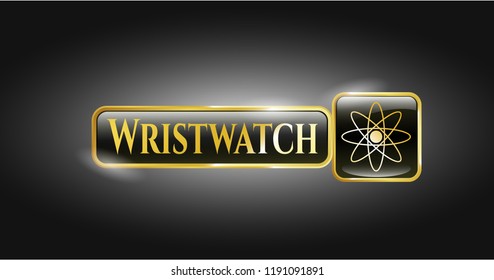  Golden emblem with atom icon and Wristwatch text inside