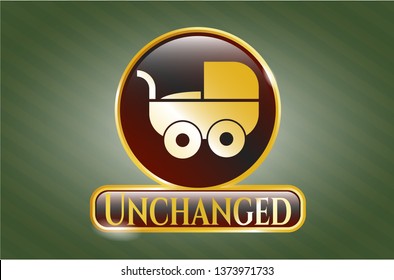  Golden emblem with baby cart icon and Unchanged text inside
