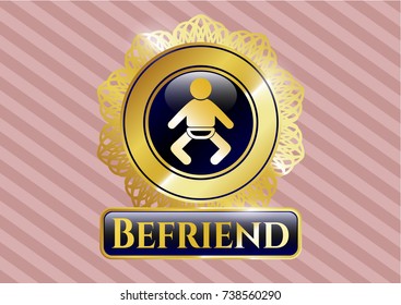  Golden emblem with baby icon and Befriend text inside