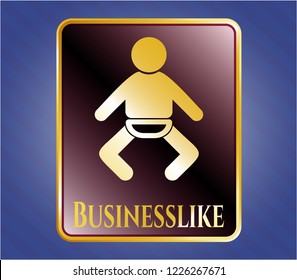  Golden emblem with baby icon and Businesslike text inside