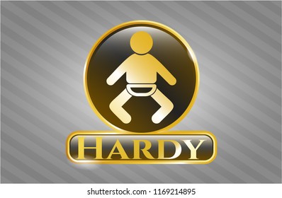  Golden emblem with baby icon and Hardy text inside