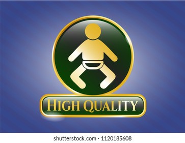  Golden emblem with baby icon and High Quality text inside