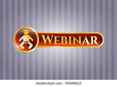  Golden emblem with baby icon and Webinar text inside