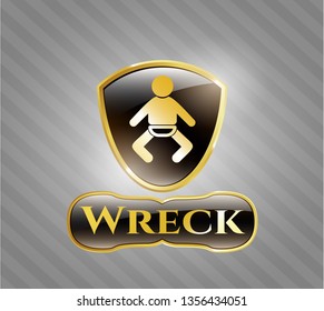  Golden emblem with baby icon and Wreck text inside