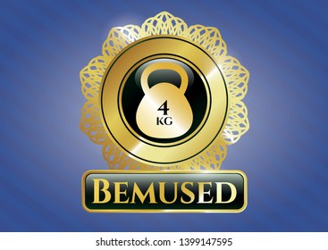  Golden emblem or badge with 4kg kettlebell icon and Bemused text inside