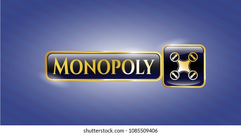   Golden emblem or badge with air drone icon and Monopoly text inside