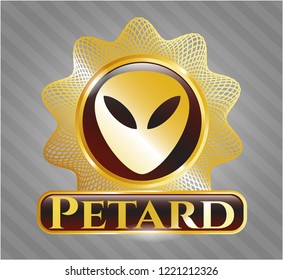  Golden emblem or badge with alien icon and Petard text inside