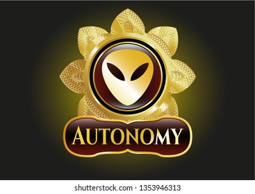  Golden emblem or badge with alien icon and Autonomy text inside